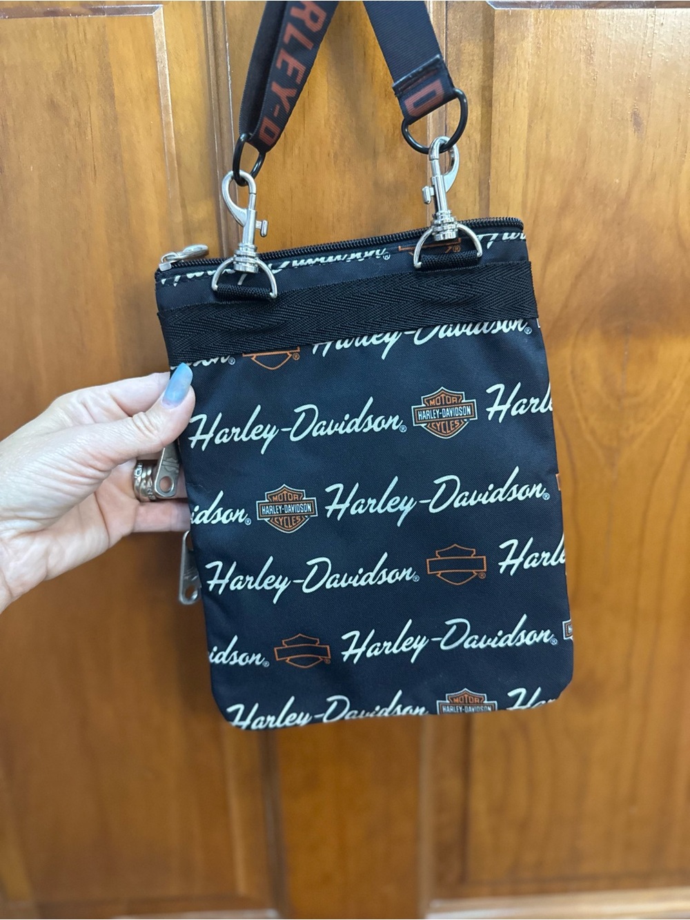 Harley-Davidson Black Crossbody Pouch with Orange Logo Accents - Picture 4 of 10